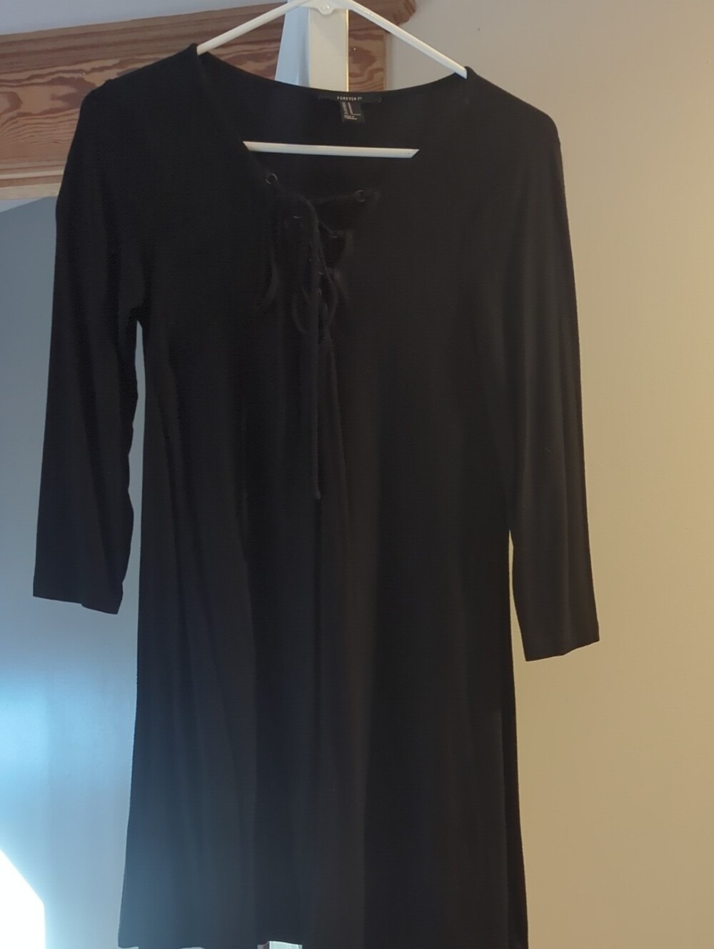 Forever 21 Black Lace-Up Long Sleeve Shift Dress